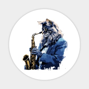 Maine Coon Cat Playing Saxophone Magnet